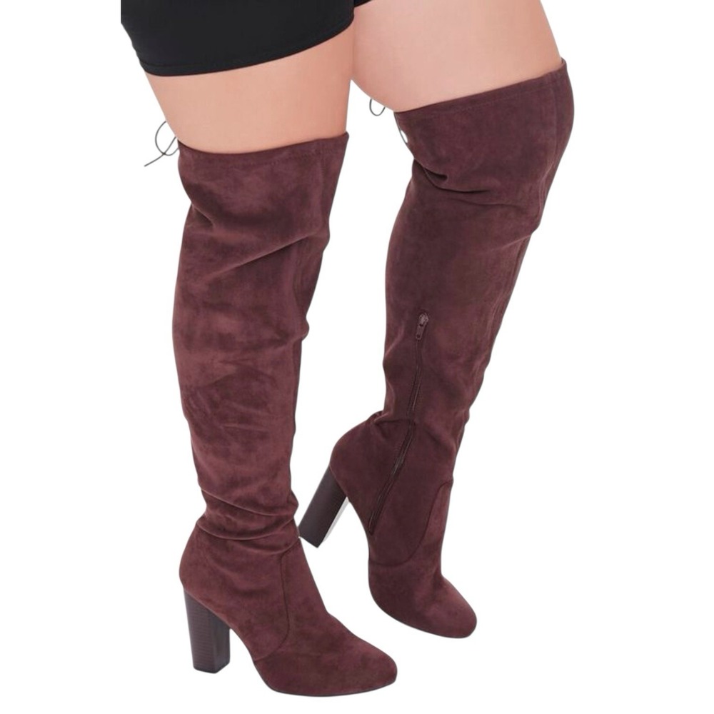 Forever 21 NEW Wide Calf Over The Knee Block Heel Brown Suede Boots Sz 7 S-5‎
